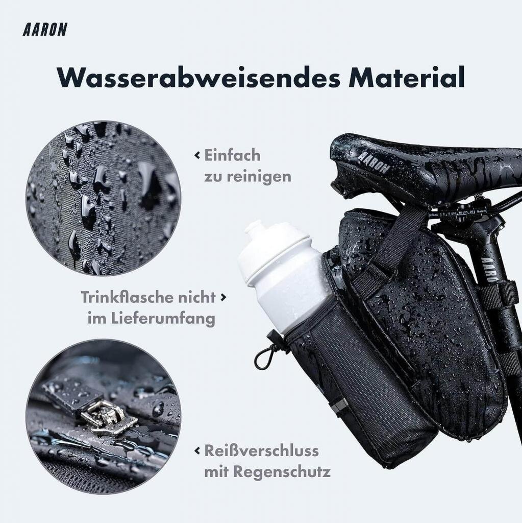 MM Commerce GmbH Freizeit und Outdoor AARON Fahrrad Satteltasche mit Flaschenhalter, Wasserabweisende Fahrradtasche mit Reflektor