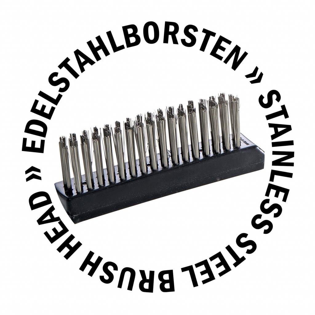 B.M.S-Burger GmbH Freizeit und Outdoor ALL'GRILL BBQ Grillbürste mit Edelstahlbürstenkopf - Effektive Reinigung für Gussgrillplatten - 29 cm Gesamtlänge