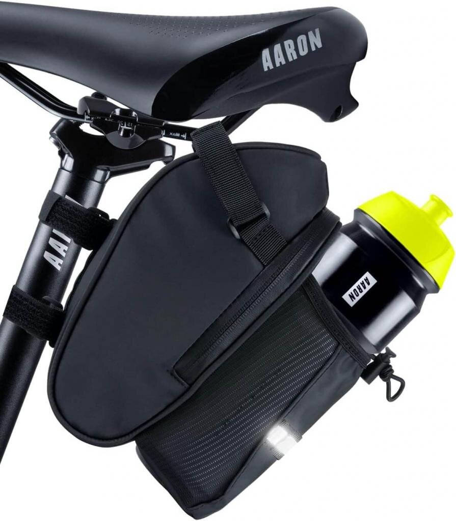 MM Commerce GmbH Freizeit und Outdoor AARON Fahrrad Satteltasche mit Flaschenhalter, Wasserabweisende Fahrradtasche mit Reflektor