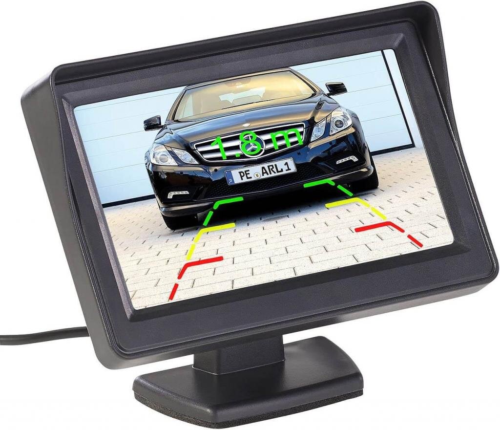 PEARL GmbH Auto- & KFZ-Zubehör Lescars Rückfahrkamera PA-470 Funk Nummernschild, Einparkhilfe, kabellos, LCD-Farbmonitor