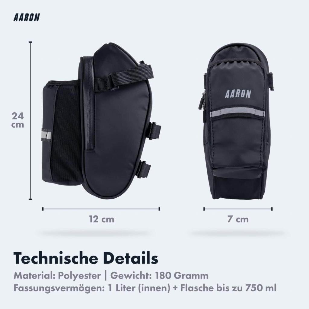 MM Commerce GmbH Freizeit und Outdoor AARON Fahrrad Satteltasche mit Flaschenhalter, Wasserabweisende Fahrradtasche mit Reflektor