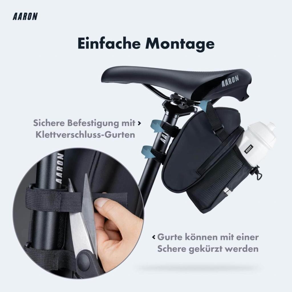 MM Commerce GmbH Freizeit und Outdoor AARON Fahrrad Satteltasche mit Flaschenhalter, Wasserabweisende Fahrradtasche mit Reflektor