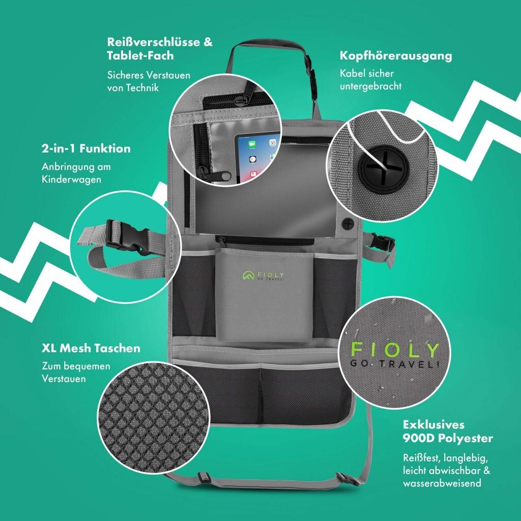 Galaxus Deutschland GmbH Freizeit und Outdoor 2 x Fioly Organizer Tasche für KFZ Kopfstütze Kind Baby Stauraum für Autositz, Rücksitztasche